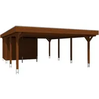 Skan Holz Carport Spessart m. Abstellr. 611 x 846 cm Nuss - Carports aus hochwertigem Leimholz, wetterfest verleimt, UV-beständig und sofort montierbar. Inklusive stabilen H-Ankern für hohe Sicherheit und Stabilität.