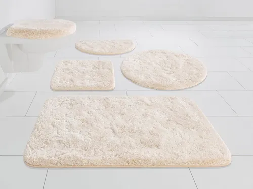 Grund Badematte Melos, Badvorleger, Badezimmer Teppich, sehr weich, Höhe 27 mm, rutschhemmend beschichtet, fußbodenheizungsgeeignet, Kunstfaser, rechteckig, 3-tlg. Stand-WC Set, melierte Optik, sehr weicher Flor, Melange-Effekt, Made in Europe