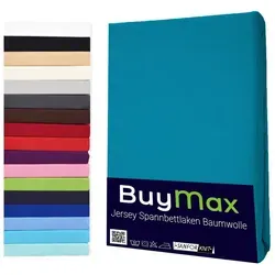 Buymax Spannbettlaken Topper, Spannbetttuch für Topper bis 12 cm Höhe, 100% Baumwolle Jersey, Jersey, Gummizug: Rundumgummi, (1 Stück), Pflegeleicht und Atmungsaktiv, in Verschiedenen Farben und Größen blau 160 cm x 200 cm