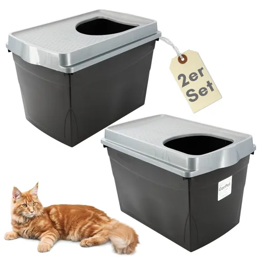 Hop In Katzenklo oben Einstieg - Doppelpack - Katzentoiletten im praktischen Set, ideal für drinnen und draußen, mit umweltfreundlichem Design und Smart Home Kompatibilität.