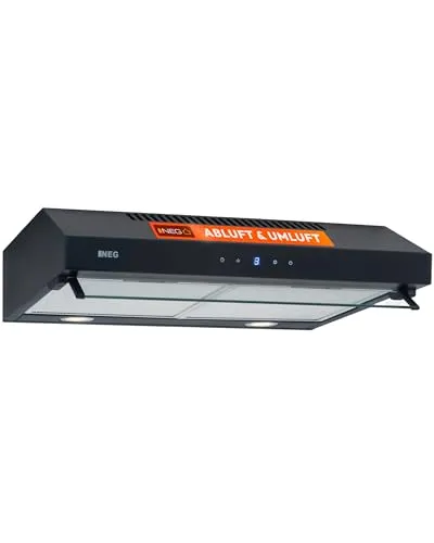 NEG15-TDLB+ Doppelmotor Design Unterbau-Dunstabzugshaube - Dunstabzugshaube mit 384 m³/h Umwälzleistung, ideal für Abluft- und Umluftbetrieb. Elegante Glas-Front mit Sensor Touch und 2 helle LED Spots für optimale Ausleuchtung.