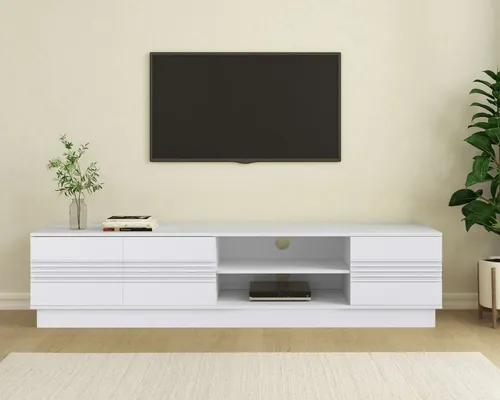 Lowboard OTTO HOME "Angers", weiß, B:200cm H:45cm T:38cm - Stylisches Lowboard für Unterhaltungselektronik, ausgestattet mit 4 Einlegeböden und 3 geschlossenen Fächern. Ideal für eine aufgeräumte Wohnatmosphäre. Einfache Selbstmontage mit Anleitung.