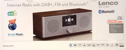 Lenco DIR-170 - Bluetooth DAB, DAB+, FM Radio in Grau mit Holz-Design, 20 W Leistung und TFT-LCD Display, versandkostenfrei