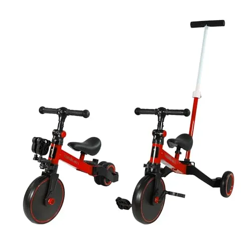 Lemodo Dreirad rot mit Schiebestange – höhenverstellbares Lauflern-Dreirad für Kleinkinder - Dreiräder – Das Lemodo Dreirad bietet Sicherheit und Komfort mit einer stabilen Metallkonstruktion und einer höhenverstellbaren Schiebestange, ideal für Kinder von 1 bis 5 Jahren.