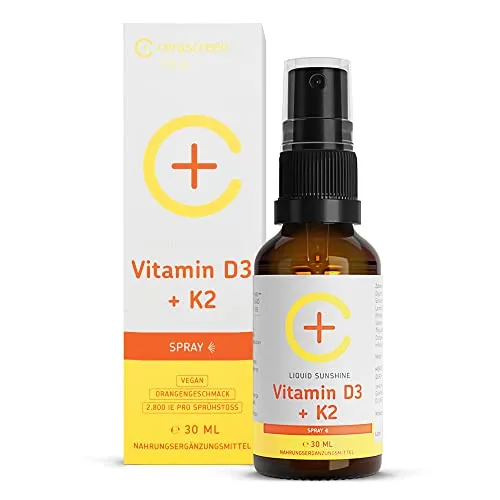 Cerascreen Vital Vitamin D3 + K2 Spray 30ml - Hochdosiert & Vegan - Vitamin D Präparate mit 2800 IE pro Sprühstoß, alkoholfrei und hoch bioverfügbar für optimale Aufnahme. Ideal zur Bekämpfung von Vitamin-D-Mangel-Symptomen.