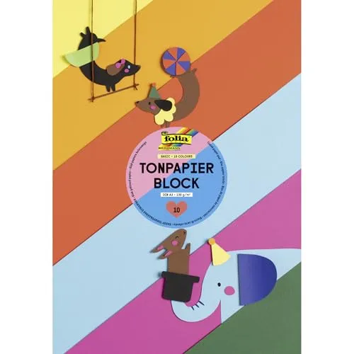 folia 603 - Block mit Tonpapier, 130 g/m², DIN A3, 10 Blatt, sortiert in 10 Farben, ideale Grundlage für vielfältige Bastelarbeiten wie Fensterbilder, Scrapbooking, Kartengestaltung
