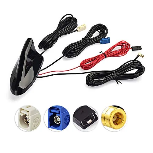 Eightwood DAB Antenne DAB+ DAB Auto Radio Antenne AM/FM Aerial Shark Roof Antenne DAB-Splitter Signal Amplifier SMB Fakra GPS Adapter Car SMB Plug with Cable RG174 500cm for DAB/FM Radio