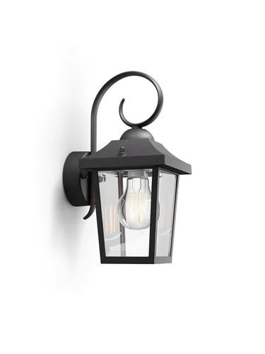 Philips myGarden Buzzard Außenwandleuchte, Schwarz - Lampen: Vintage-inspirierte Wandleuchte mit hochwertiger Verarbeitung und stilvollem Retro-Design für eine gemütliche Außenatmosphäre.