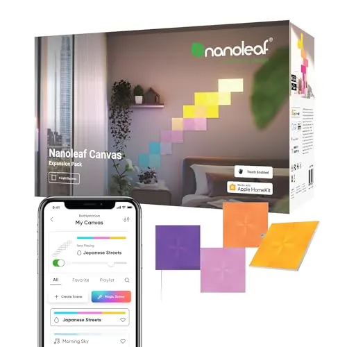 Nanoleaf LED Panel Canvas - Farbwechselnde Wandbeleuchtung mit Dimmfunktion - Lampen für kreative Innenräume mit dimmbaren, smarten LED-Panels, die via App steuerbar sind und sich perfekt an jeden Raum anpassen.