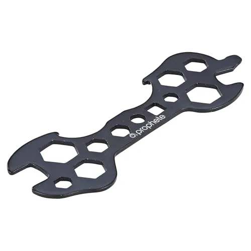 Prophete Universal-Werkzeugschlüssel - 13 Funktionen in Schwarz - Vielseitiger Universal-Werkzeugschlüssel mit 13 Funktionen für Schlüsselweiten von 7 bis 17 mm. Ideal für Reparaturen am E-Bike, inklusive Reifenheber und Hakenschlüssel. Praktisches Zubehör für jedes Fahrrad!