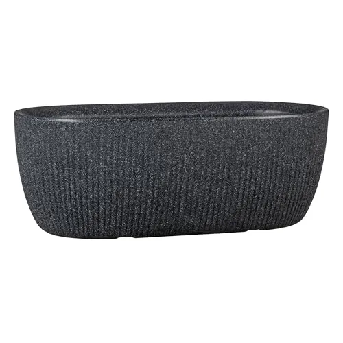 Scheurich Pflanzschale Linetto 46 cm x 17,1 cm Stony Black - Moderne ovale Pflanzschale für Garten, Terrasse und Balkon. Das elegante Rillenprofil und der leichte Kunststoff verleihen jedem Outdoor-Bereich einen stilvollen Akzent.
