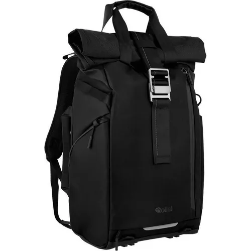 Rollei Fotoliner Ocean Rolltop Schwarz - Stylischer Rolltop-Rucksack mit cleverem Stauraum und ergonomischem Tragekomfort. Wetterfeste Materialien machen ihn ideal für Alltag und Reisen. Optionales Zubehör und Anwendungsbeispiele in Produktbildern.