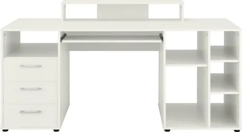 VOGL Möbelfabrik Schreibtisch Lenny weiß - Kinderschreibtisch mit 3 Schubladen und 6 offenen Fächern, pflegeleicht und ideal für kreative Kinderzimmer.