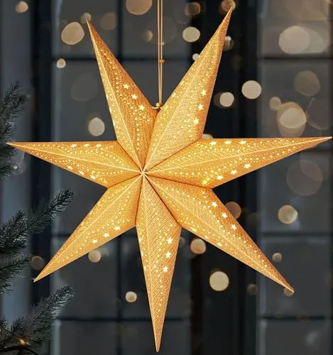 BRUBAKER LED Weihnachtsstern 3D - 60 cm Papierstern mit Timer - Verschönere dein Zuhause mit dem 60 cm großen 3D Weihnachtsstern! Der batteriebetriebene Papierstern mit warmweißen LEDs bringt festlichen Glanz in deine Fensterdekoration und schafft eine einladende Atmosphäre.
