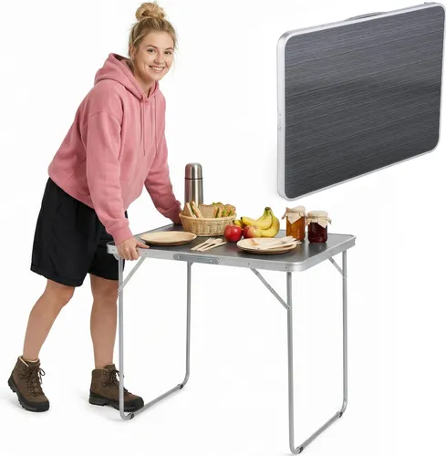 Outtec Gartenklapptisch, Grau, 80x70 cm - Camping-Möbel, klappbar und wetterfest, ideal für Garten und Ausflüge, leicht zu transportieren mit praktischem Tragegriff.