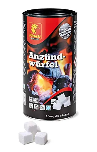 Flash Anzündwürfel Paraffin 100 Stück - Grillzubehör: Sichere und geruchsarme Anzündwürfel auf Paraffinbasis, ideal für Grill, Ofen und Kamin – in praktischer, wiederverschließbarer Vorratsdose.