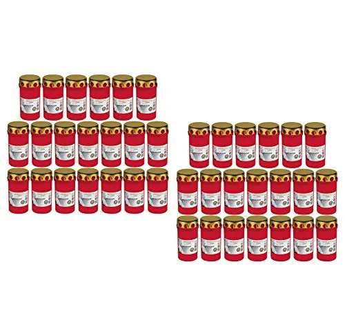 Grablicht Brenner Nr. 3 rot mit Deckel - 40er Pack - Wachskerzen mit langanhaltender Brenndauer von ca. 50 Stunden, ideal für den Außenbereich dank Wind- und Regenschutz.