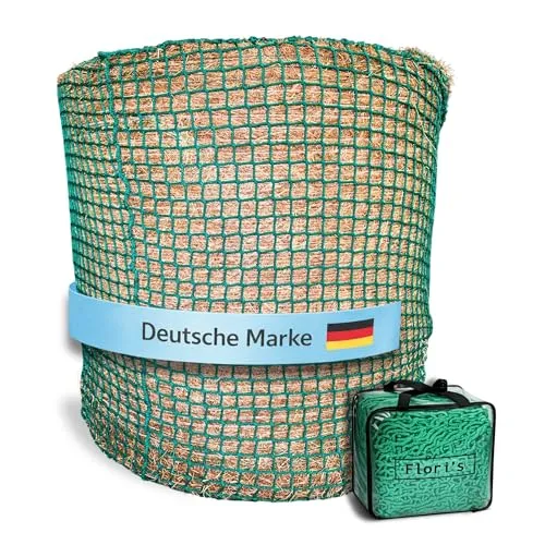 Flori's® Rundballen-Heunetz 150 cm – Stabil & Engmaschig für Pferde - Das Flori's Rundballen-Heunetz aus hochwertigem Polypropylen ist langlebig und reißfest. Mit einer Maschenweite von 4,5 x 4,5 cm fördert es langsames Fressen und ist ideal für große Heuballen – perfekt für den täglichen Einsatz in der Heuraufe.