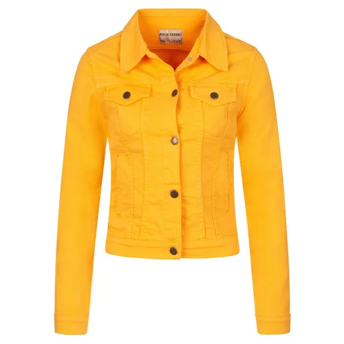 Rock Creek Damen Jeansjacke Gelb - Klassische Damen Jeansjacke von Rock Creek im lässigen Design. Mit geradem Schnitt, zwei Brusttaschen und spitzem Kragen ideal für entspannte Casual-Looks. Kombinierbar mit Jeans und Sneakern.
