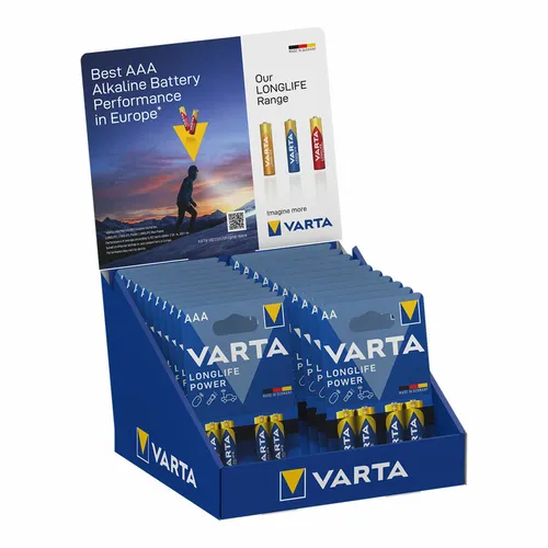 S.of Kartonständer für Batterien varta "lange Lebensdauer" 10 Blister 4xaaa lr03 +10 Blister 4xaaa lr06 varta 27x18x17cm