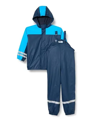 Playshoes Unisex Kinder Regenanzug mit Fleecefutter - Wasserdichter Matschanzug für Kinder, warm gefüttert mit abnehmbarer Kapuze und verschweißten Nähten – ideal für nasse Tage im Freien.