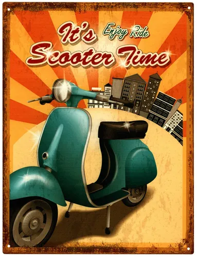 Deko Blechschild Scooter Roller fahren 25x33 Vintage Design Deko Metall Schild