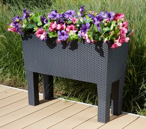 PROSPERPLAST Pflanzkübel "Rato Case High", anthrazit, 80 cm - Moderner Pflanzkübel mit praktischen Bewässerungssystem, UV-beständig und ideal für den Innen- und Außenbereich. Maße: 80x33x65 cm, Fassungsvermögen: 70 l.