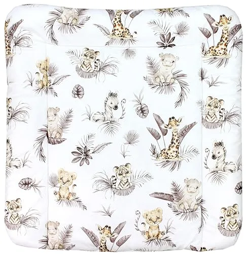 TupTam Baby Wickeltischauflage mit Baumwollbezug Gemustert, Farbe: Löwe/Blätter/Beige, Größe: 70 x 50 cm
