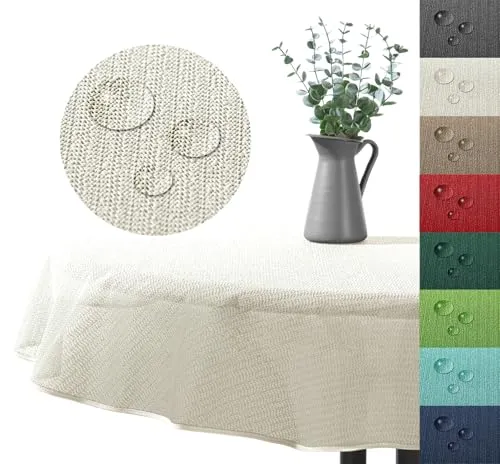 Outdoor Tischdecke Gartentischdecke wasserfest wetterbeständig rutschfest waschbar Outdoortischdecke Weichschaum Garten Balkon Camping Party Tischdeko Typ883 Creme 160 cm rund