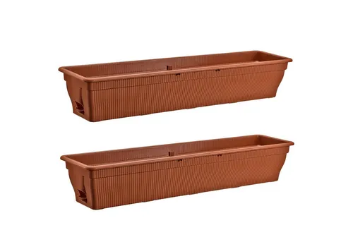 BURI Blumenkasten 2x Balkonkasten 100cm mit Wasserspeicher - Garten-Zubehör mit 25 l Fassungsvermögen, ideal für üppige Pflanzen und weniger häufiges Gießen, in stilvollem Terrakotta-Design.