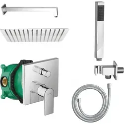 Hansgrohe iBox Unterputz Wannenmischer mit Regendusche & Handbrause - Elegantes Duschsystem mit iBox-Unterputz-Technologie. In Schwarz oder Chrom, bietet es eine großzügige Regendusche und ergonomische Handbrause für ein ideales Duscherlebnis.
