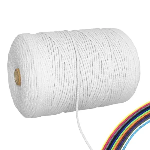 FORBELL Makramee Garn, 3mm x 300m Premium Baumwollgarn, DIY Handwerk (Weiß, 3 mm x 300 M)