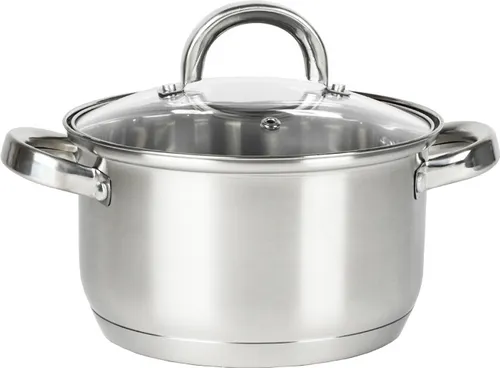 TOPFANN Topf SMART Edelstahl 18 cm Kochtopf Induktion 2 Liter, Mini Fleischtopf & Bratentopf mit Glasdeckel für den Backofen, rostfreier Edelstahl, für alle Herdarten geeignet