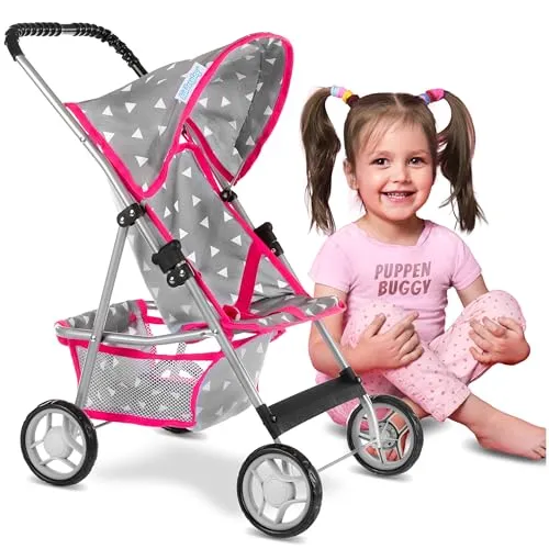 Kinderplay Puppenwagen KP0280S - Moderner Puppen Buggy mit Anschnallgurt - Puppenwagen für Kinder, 56 cm hoch, mit leichtgängigen Rädern und waschbaren Materialien. Ideal für kleine Mädchen, um ihre Puppen sicher und stilvoll zu transportieren.