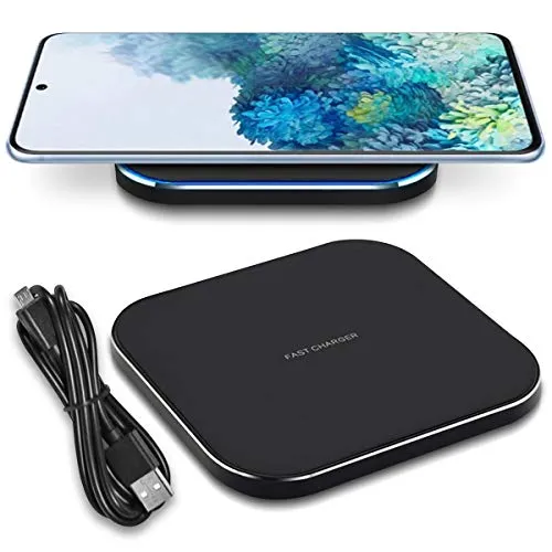 Kabelloses Ladegerät für Samsung Galaxy S25, S24, S23, S22 Plus - Schwarz - Induktive Ladestation für schnelles und kabelloses Laden Ihrer Samsung Galaxy Modelle. Ultradünn und tragbar – ideal für Zuhause oder unterwegs. Kompatibel mit Hüllen bis 10 mm.