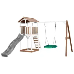 Spielturm axi Beach Tower mit Nestschaukel - Schaukel und Rutsche in einem, aus robustem Holz, ideal für stundenlangen Spielspaß im Garten.