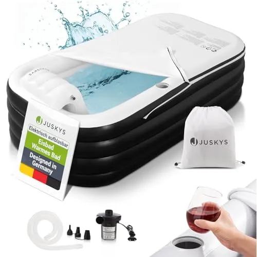 Juskys Aufblasbare Badewanne M - Faltbare mobile Entspannungsoase - Outdoor Wanne mit Rückenlehne, verwandelt sich schnell in eine luxuriöse Spa-Bereich für flexible Entspannung im Freien.
