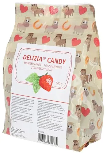 Delizia 1 Beutel Candy, Belohnungswürfel, 600g/Beutel, Erdbeere/Minze, für Pferde, mit Früchten und Kräutern, hochwertige und natürliche Zutaten
