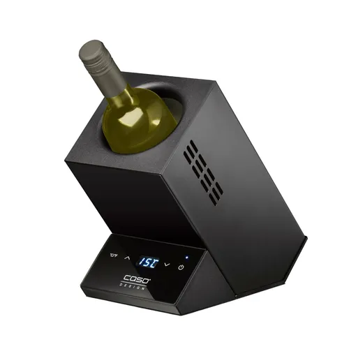 CASO WineCase One Black - Design Weinkühler für eine Flasche, perfekte Temperatur von 5-18 °C und edles Edelstahlgehäuse