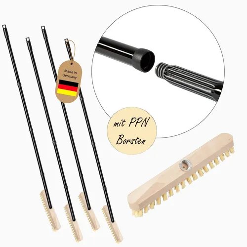 Novaliv 4x Scheuerbürste aus Holz - Reinigungsbürsten für Innen- und Außenbereich, robust mit langlebigen PPN Borsten und innovativem Steck- und Schraubsystem für platzsparende Aufbewahrung.