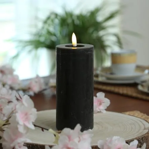 ADILINA LED Kerze Rustik-Optik schwarz 7x15cm Echtwachs Stumpenkerze mit Timer flackernde Flamme Wachskerze (D: 7cm - H: 15cm)