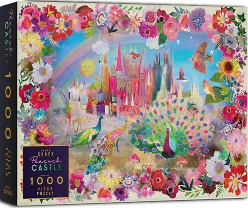 Elena Essex Puzzle 1000 Teile - Peacock Castle, Puzzle für Erwachsene 1000, Puzzle Schwer, bunt Kunst abstrakt Regenbogen Pfau, Größe 70 x 50 cm