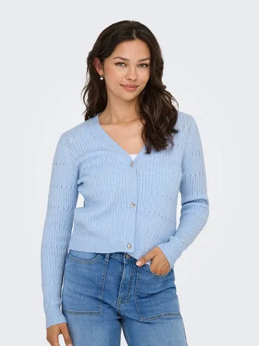 ONLY Strickjacke ONLKATIA LS CABLE V-NECK CARDIGAN CC KNT - Modischer Cardigan in Kentucky Blue mit meliertem Design, aus pflegeleichtem Strickmaterial für kühlende Eigenschaften - ideal für jeden Anlass!