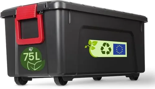 Iris Ohyama Aufbewahrungsbox SIA-75, 75L, Schwarz, Stapelbar - Robuste Kunststoff-Aufbewahrungsbox mit 75L Fassungsvermögen, ideal für die Garage oder den Keller. Ergonomische Griffe und sichere Verschlussclips sorgen für einfache Handhabung und sicheren Transport.