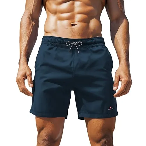 Höhenhorn Wellenmaster Herren Badehose Dunkelblau Gr. M - Badeshorts für Herren mit elastischer Taille und Tunnelzug für optimalen Halt, ausgestattet mit praktischen Taschen für einen aktiven Strandtag.