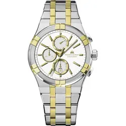 Maurice Lacroix Aikon Quartz Chronograph AI1118-PVY03-130-1 - Damenuhr mit elegantem Design, weißem Zifferblatt und hochwertigem Edelstahl PVD Goldarmband, ideal für stilbewusste Frauen.