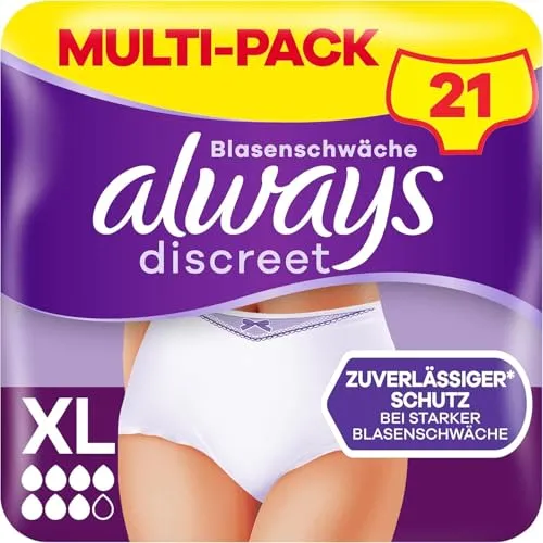 Always Discreet Inkontinenz XL 21 Höschen Plus Für Frauen (3X7 Stück), Verhindert Auslaufen Und Gerüche, Angenehm Und Kaum Spürbar