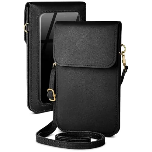 moex Handytasche zum Umhängen für Samsung Galaxy S21 – Kleine Handtasche mit Handyfach und Sichtfenster, 2 zusätzliche Fächer - Handy Umhängetasche Damen, Onyxschwarz