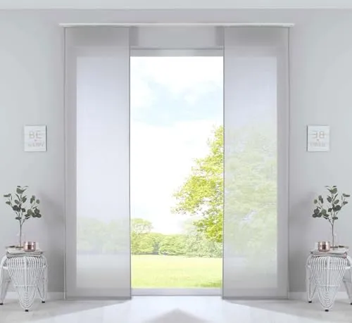 Gardinenbox 2er Set Schiebegardinen »Nizza« Baumwoll-Voile Halbvoile HxB 245x60 cm Stein Transparent Flächenvorhang mit Paneelwagen und Beschwerungsstange 2019032-2