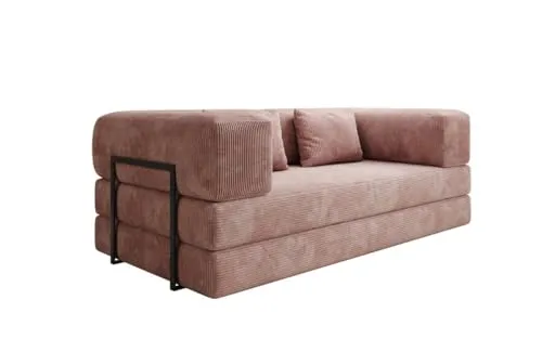 Luxusbetten24 Sofa Designer Sofa Lazy 3 Sitzer, mit Aufklappfunktion und Cordbezug rosa